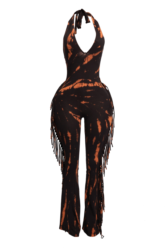 Tie Dye Fringed Halter Jumpsuit by The House of Stylez