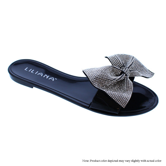 Bling Bow Sandal -Black {Order 1/2 Size Larger} by The House of Stylez