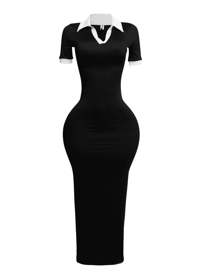 Collar Neck Short Sleeve Maxi Dress by The House of Stylez