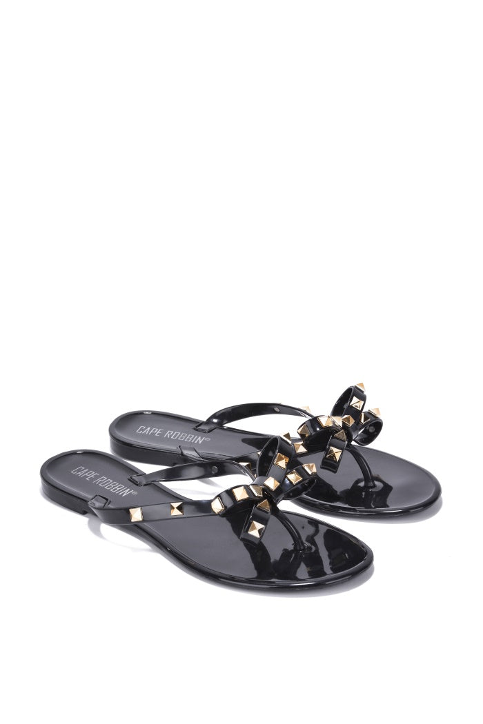 Thong Sandals: Christa -Black {Order 1/2 Size Larger} by The House of Stylez