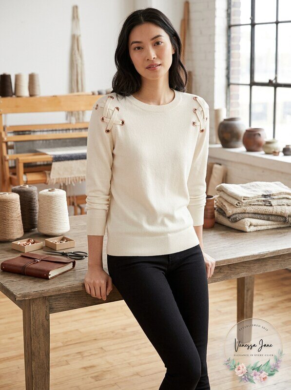 MICHAEL Michael Kors Womens Lace-Up Crewneck Pullover Sweater Size Large by Vanessa Jane