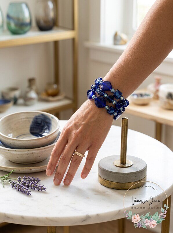 Style & Co. 3 Piece Set Shell & Bead Stretch Bracelets, Blue by Vanessa Jane