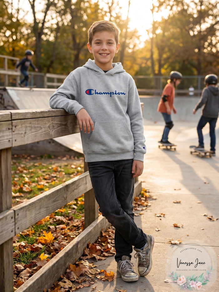 Champion Boys’ Script Fleece Hoodie by Vanessa Jane
