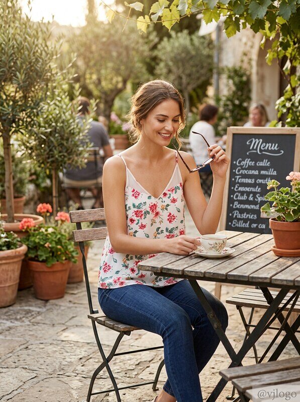 Aqua Floral Mesh V Neck Tank Top by Vanessa Jane