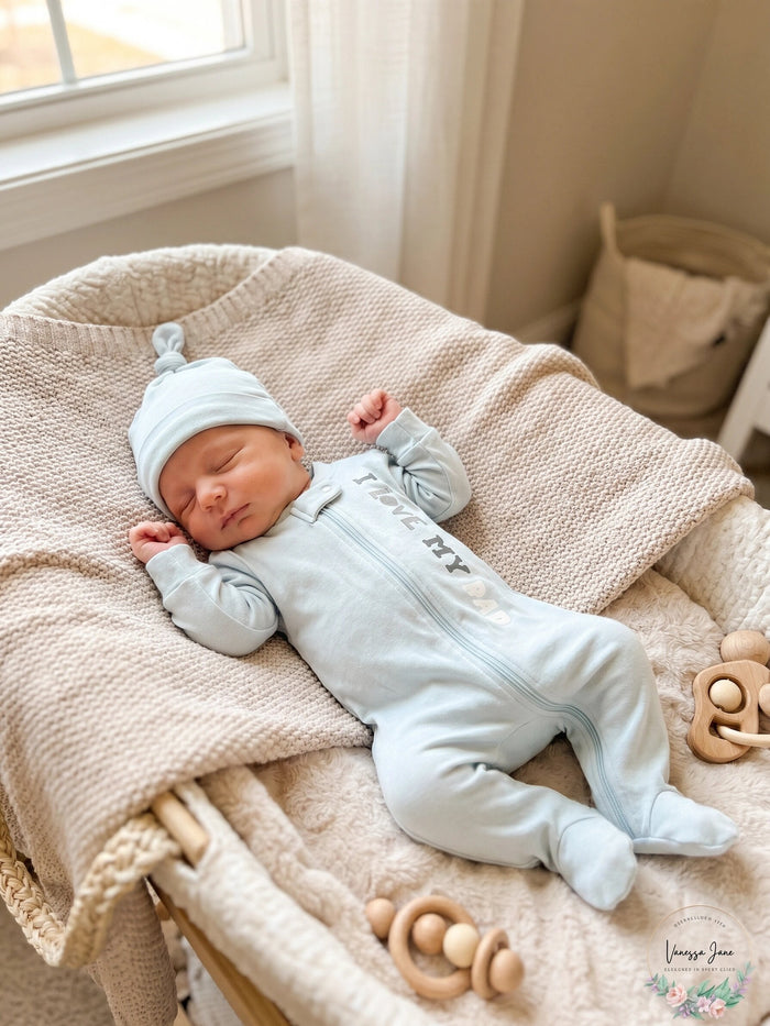 Chickpea Baby Boys I Love My Dad 2-Piece Coverall Set – Gray, Size 3/6 Months by Vanessa Jane