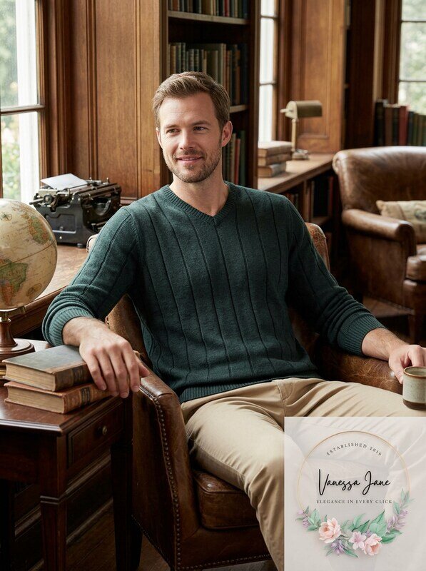 Club Room Mens Drop-Needle V-Neck Cotton Sweater, Size Medium by Vanessa Jane