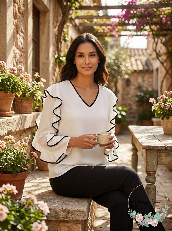 Alfani Womens Piped Ruffled Blouse by Vanessa Jane
