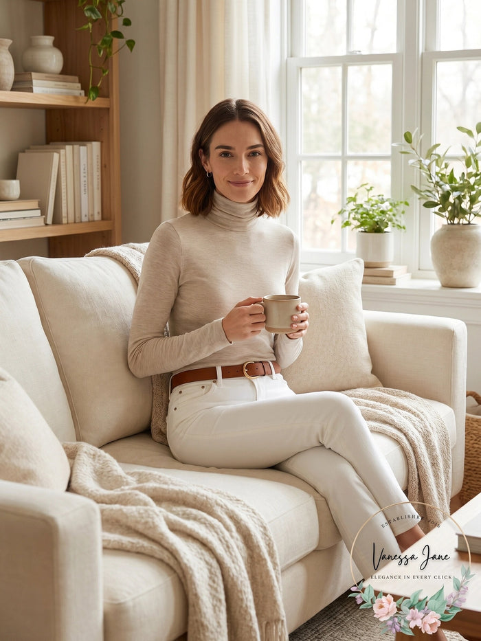 Lauren Ralph Lauren Slim-Fit Turtleneck Top – Farro Heather, Size Large by Vanessa Jane