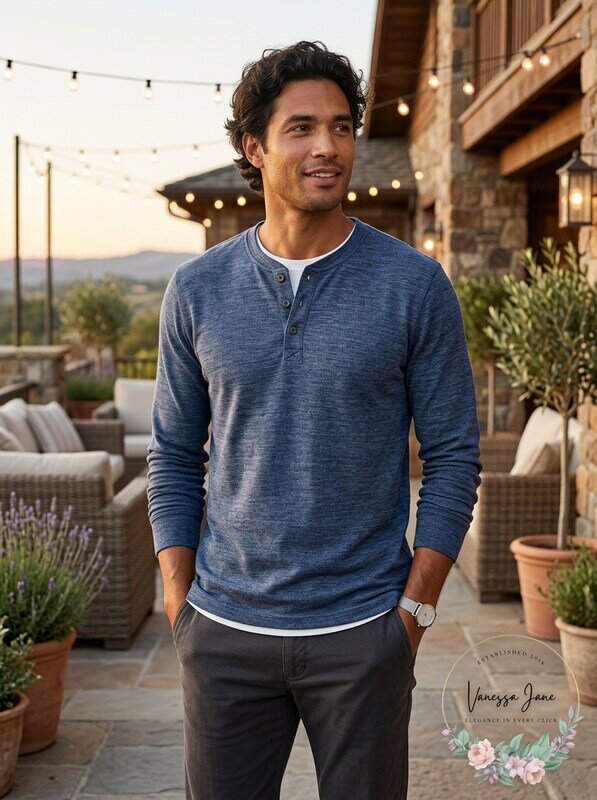 Bass Outdoor Men’s Buffer Zone Stretch Henley by Vanessa Jane