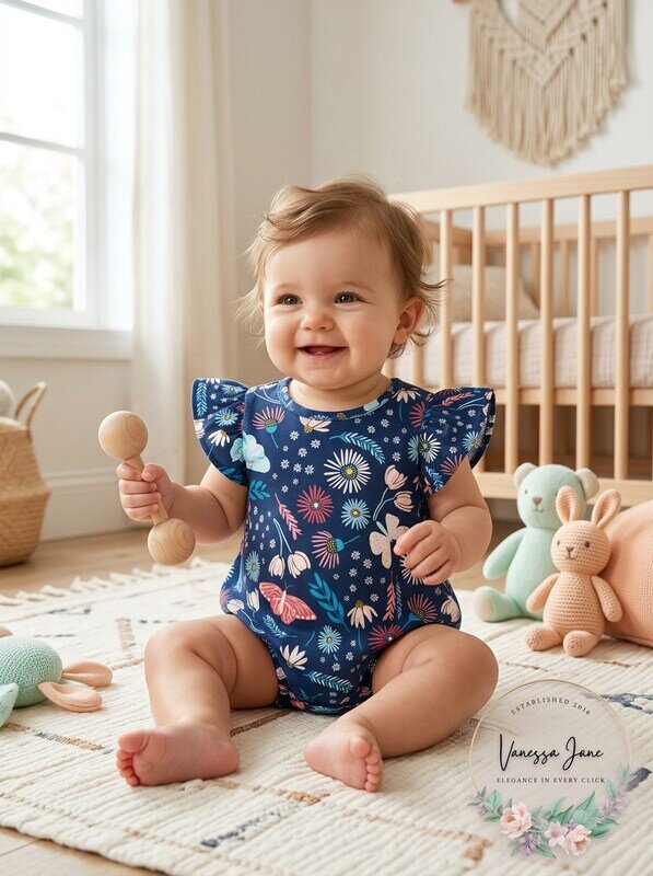 First Impressions Baby Girls Cotton Enchanted Flutter Sleeve Bodysuit by Vanessa Jane