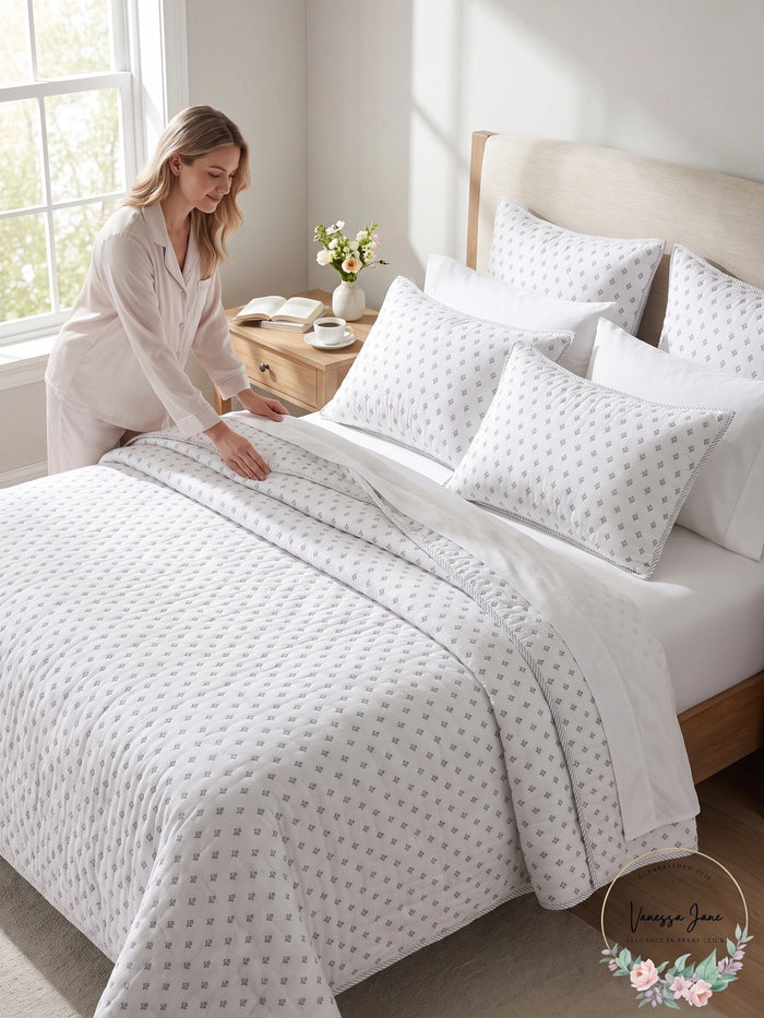Sky Scallop Reversible Coverlet 100% cotton Full / Queen by Vanessa Jane