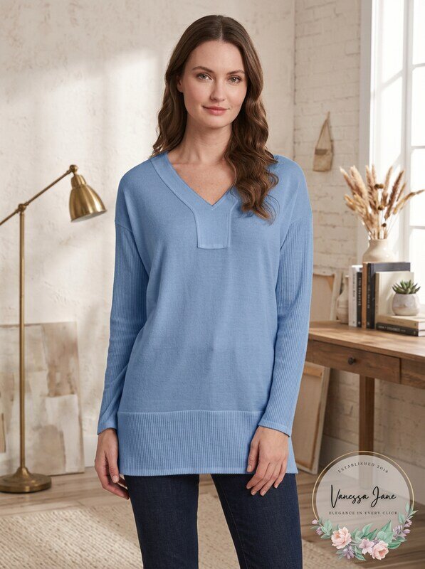 Vince Camuto V-Neck Drop-Shoulder Tunic – Canyon Blue, Size Large by Vanessa Jane