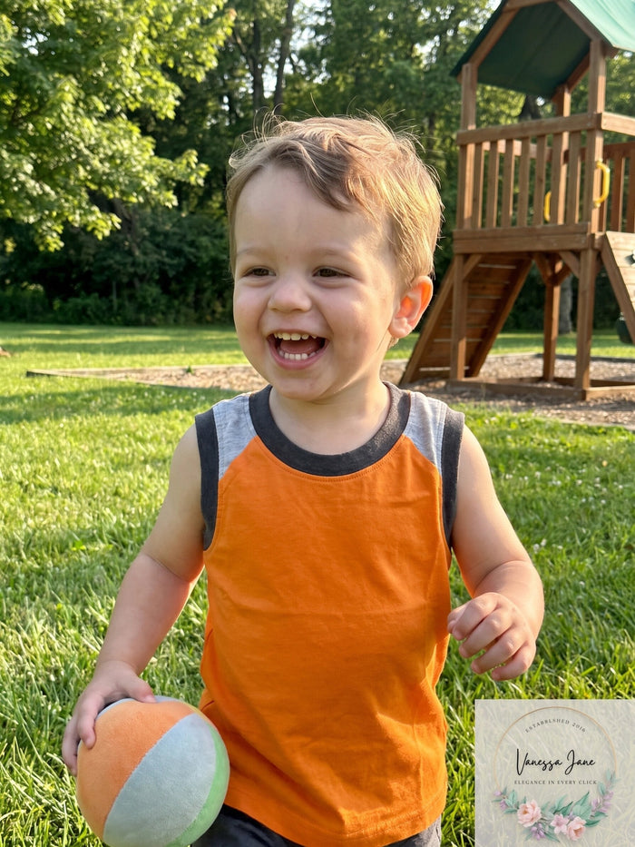 French Toast Boys’ Muscle Tee, Colorblocked Autumn Glory, 12Months by Vanessa Jane