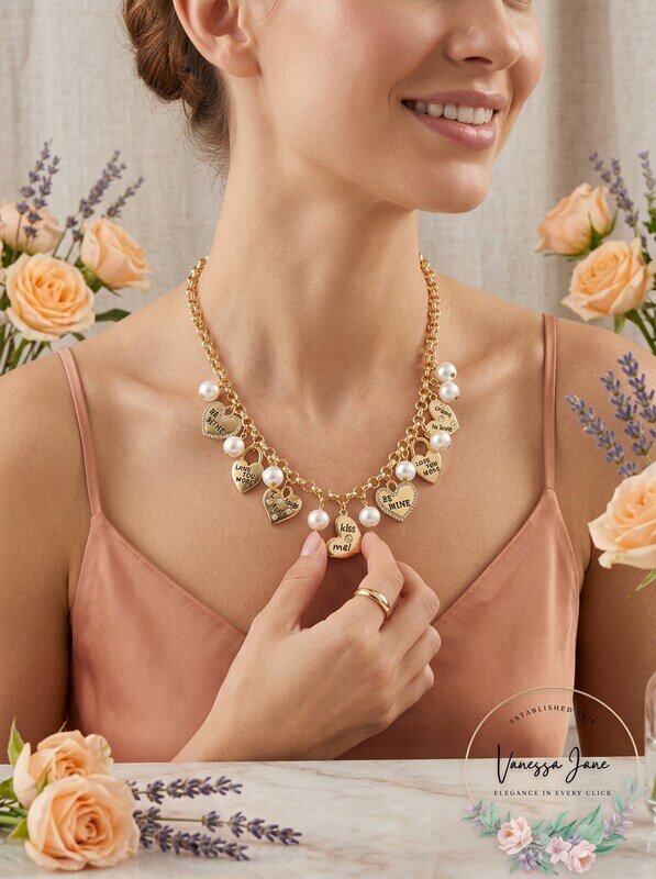 Holiday Lane Gold-Tone Pave Valentine Heart and Imitation Pearl Charm Necklace by Vanessa Jane