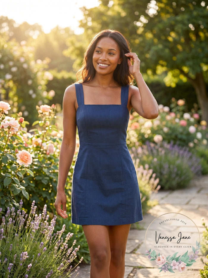 Aqua Square Neck Mini Tank Dress, Size Large by Vanessa Jane