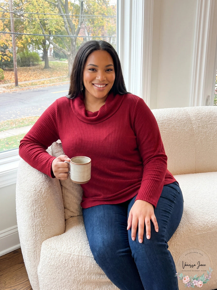 Style & Co Plus Size Waffle-Knit Cowl-Neck Top by Vanessa Jane