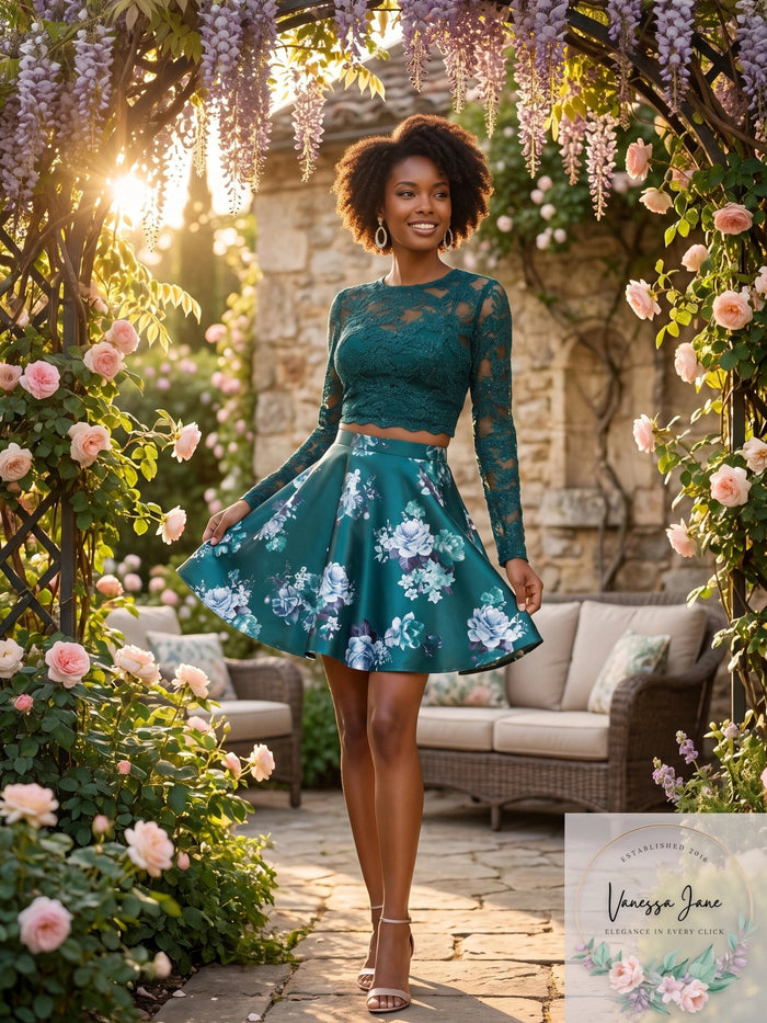 City Triangles Women's Green Glitter Floral Dress by Vanessa Jane