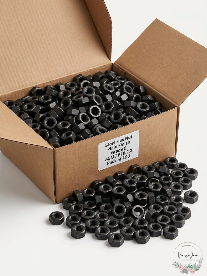 Steel Hex Nut, Plain Finish, Grade 8, ASME B18.2.2 (Pack of 100) by Vanessa Jane