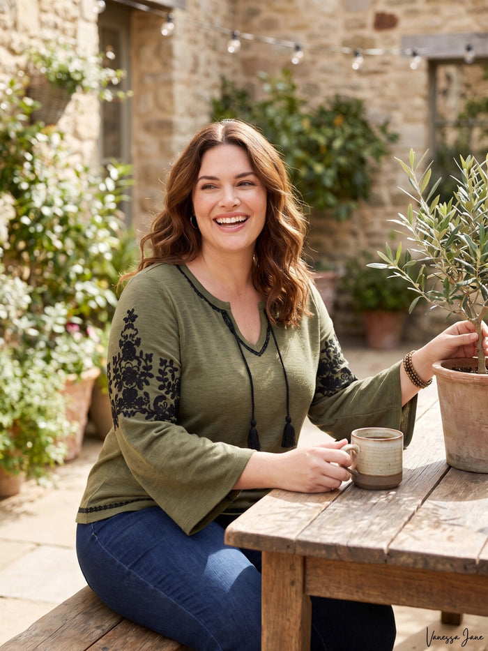 Style & Co Plus Size Embroidered Peasant Sweater, Size 3X by Vanessa Jane