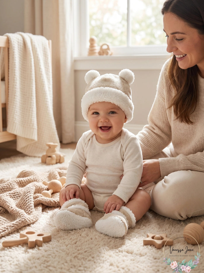 First Impressions Baby Boys or Girls Velour Bear Hat and Bootie Set, 6/12Months by Vanessa Jane
