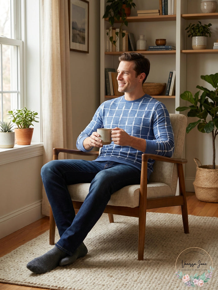 Alfani Mens Jacquard Grid Sweatshirt by Vanessa Jane