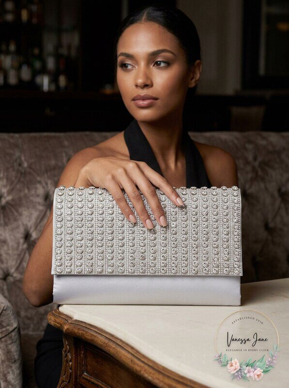 INC International Concepts Veronica Flower Sparkle Clutch (Silver) by Vanessa Jane