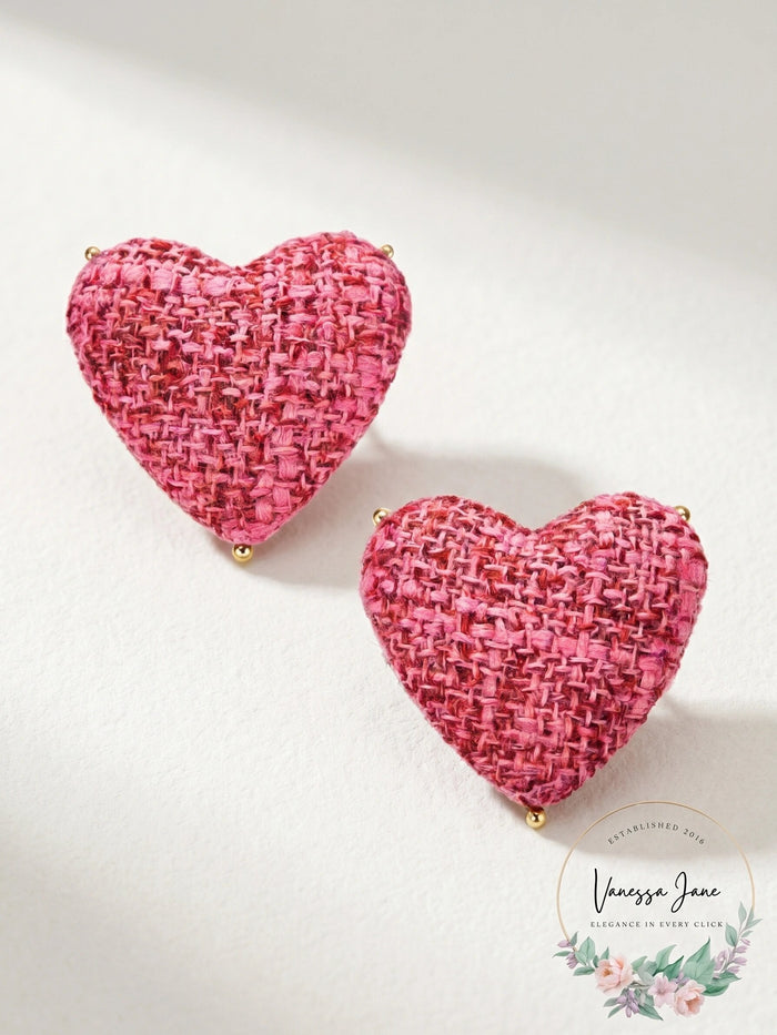 Inc Gold-Tone Tweed Heart Stud Earrings by Vanessa Jane