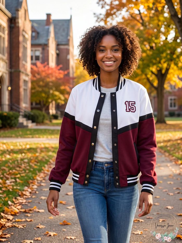 Say What? Juniors Letterman Snap Jacket,Size Large by Vanessa Jane
