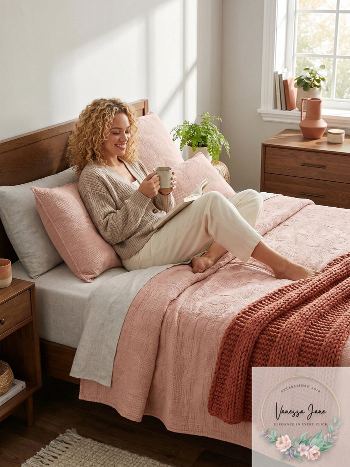 Oake Cotton Geo Stitch Cotton Faux Embroidery Coverlet by Vanessa Jane