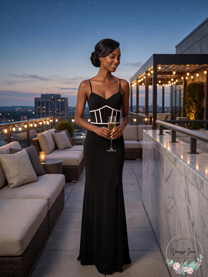 Aqua Embellished Scuba Crepe Gown by Vanessa Jane