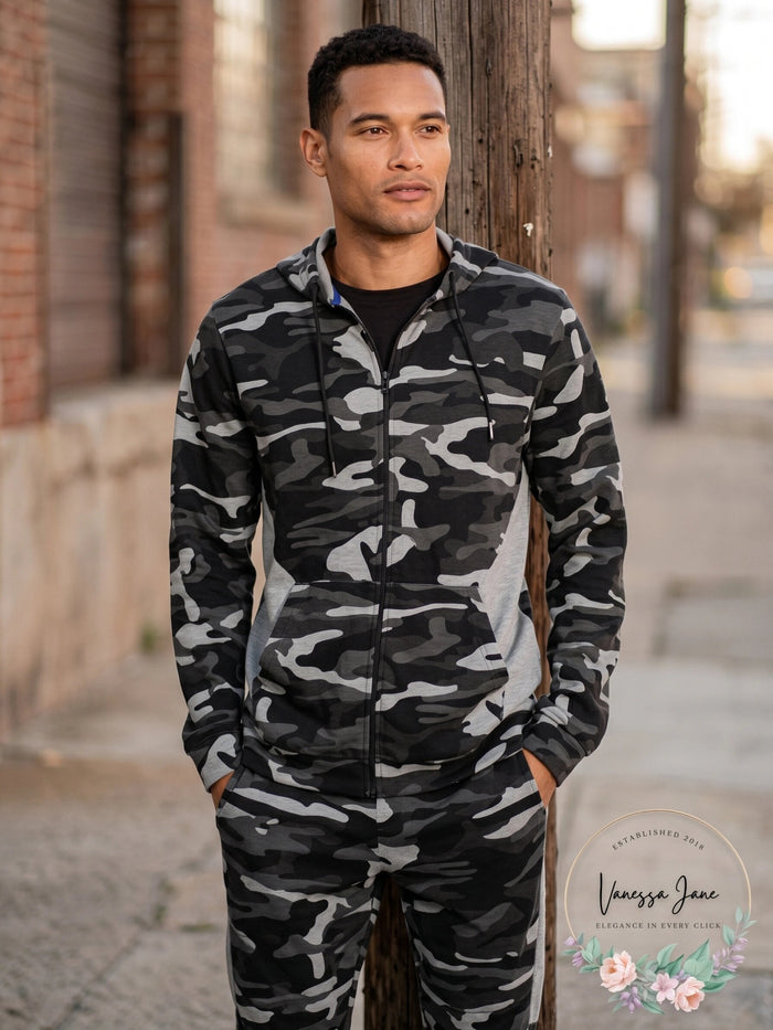 ID Ideology Mens Colorblocked Camo Full-Zip Hoodie by Vanessa Jane