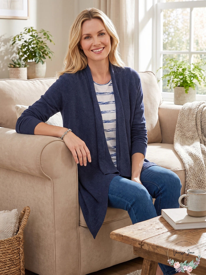 Nic+Zoe Plus Long Back Of The Chair Linen-Blend Cardigan by Vanessa Jane