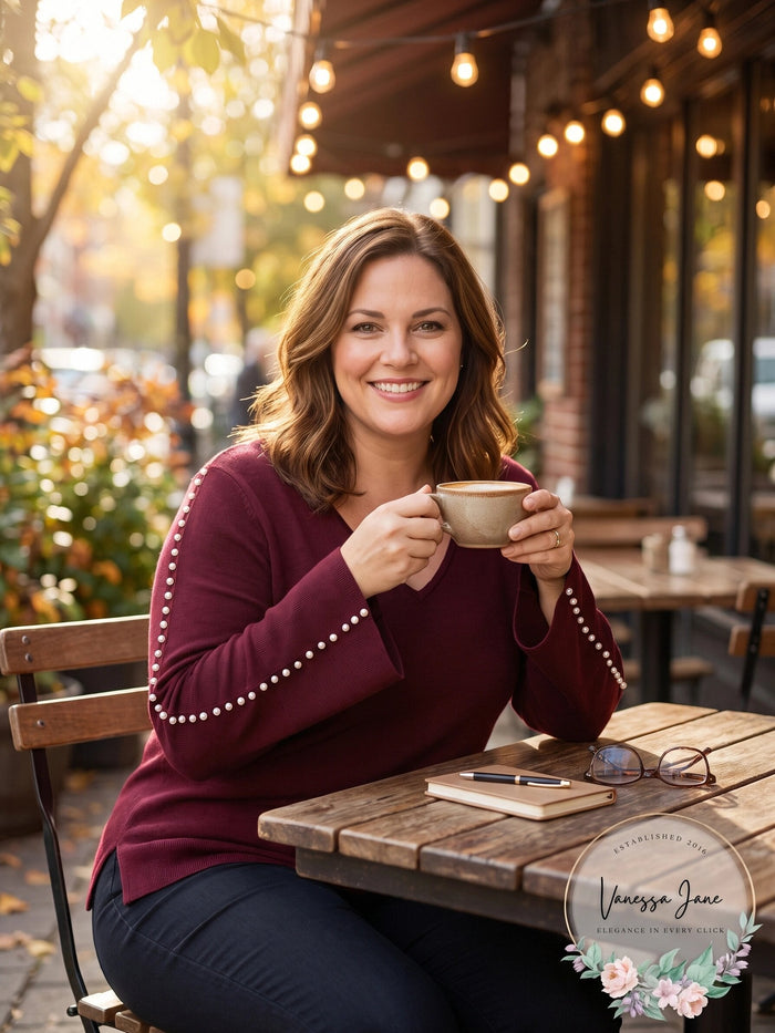 I.n.c. Plus Size Pearl-Trimmed V-Neck Sweater, Size 3X by Vanessa Jane