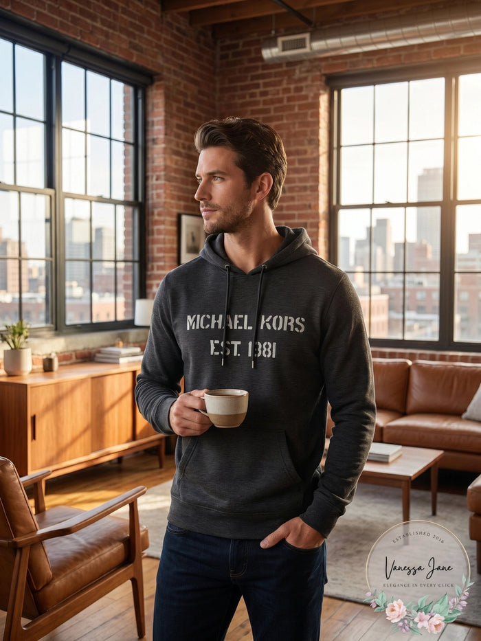 Michael Kors Mens Merino Wool Sweater Charcoal Pullover Hooded by Vanessa Jane