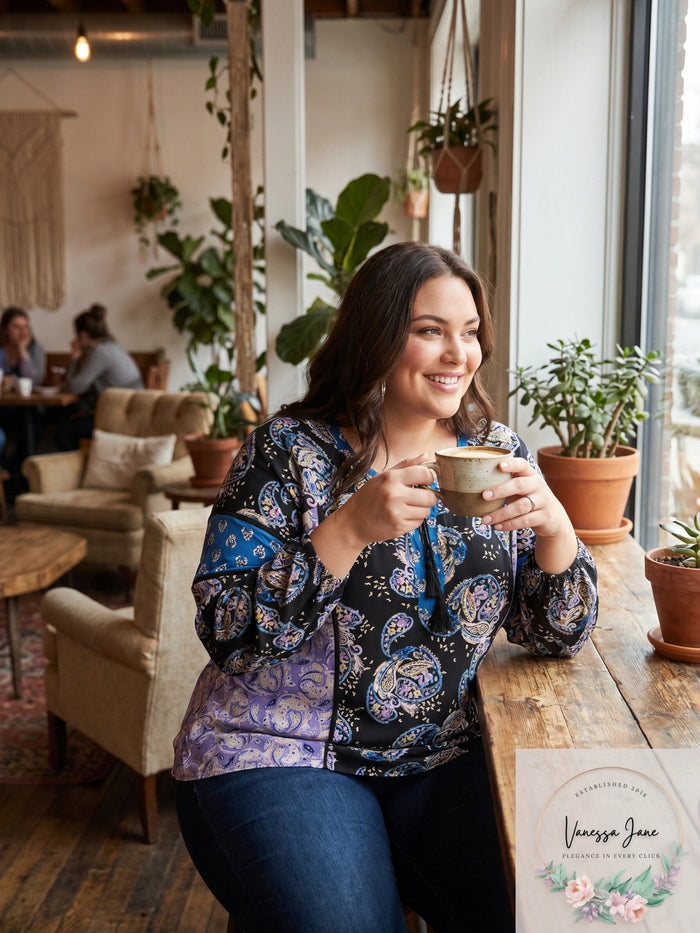 Style and Co Plus Size Paisley-Print Peasant Blouse by Vanessa Jane