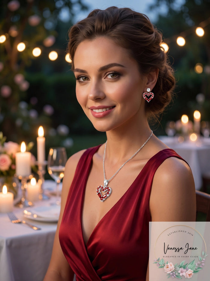 Macys Silver Plate Cubic Zirconia Heart Necklace and Stud Earring Set by Vanessa Jane