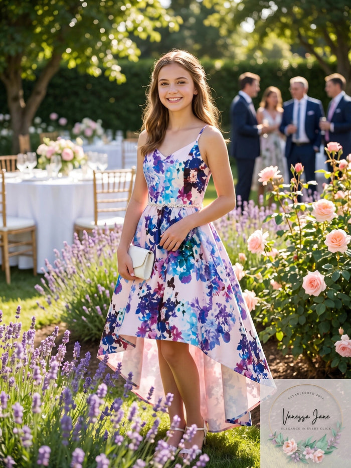 Rare Editions Big Girls Floral-Print High-Low Dress by Vanessa Jane