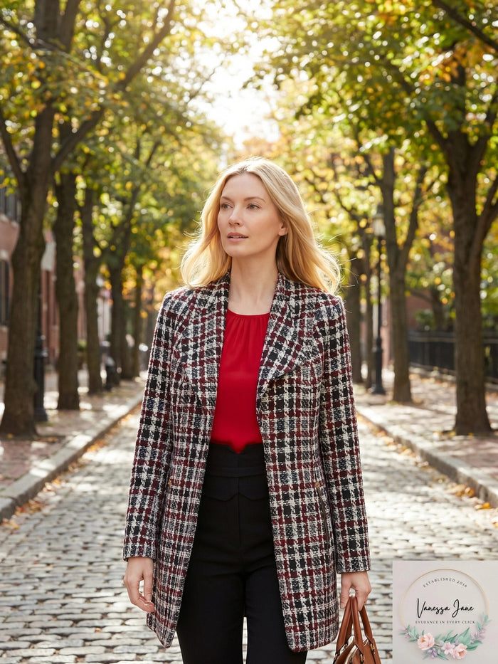 Calvin Klein Womens Black Plaid Jacket by Vanessa Jane