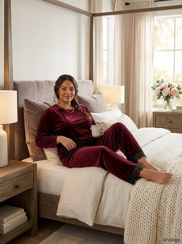 I.n.c. Plus Size Lace-Trim Velvet Pajama Pants by Vanessa Jane