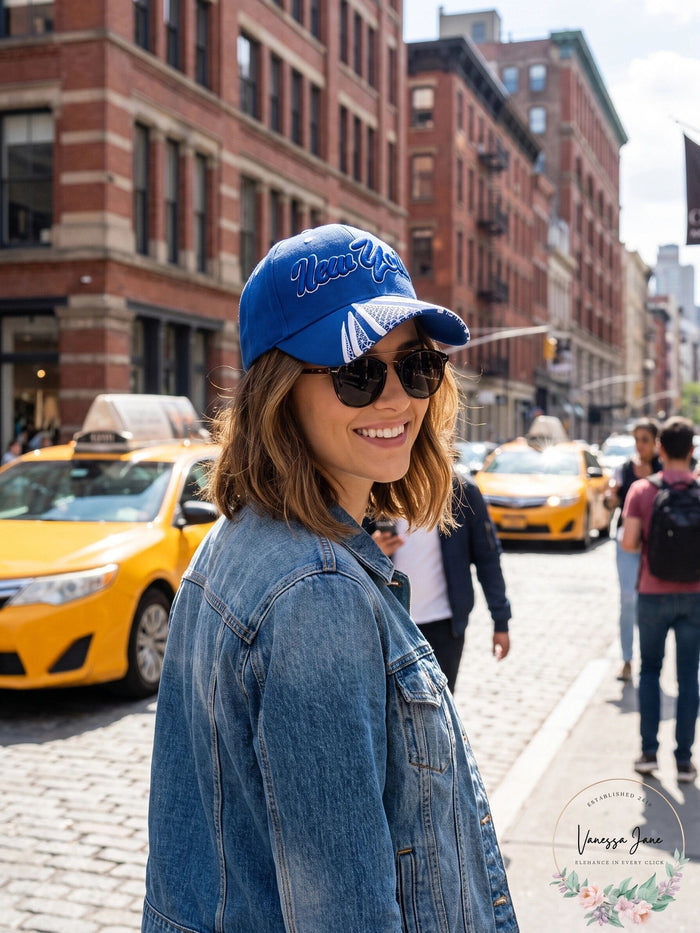 New York Blue 3D Embroidered Baseball Cap, Hat by Vanessa Jane