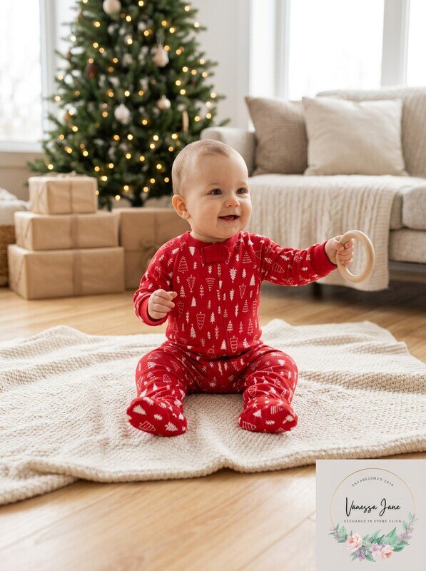 Family Pajamas Baby Matching Merry Trees Footed Pajama, 6–9 Months by Vanessa Jane