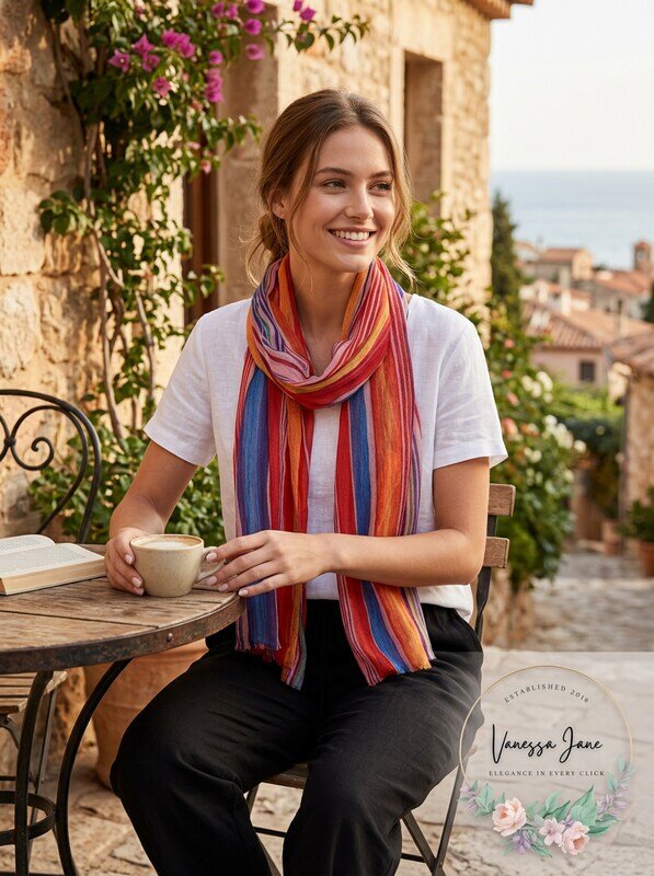 Echo Womens Fringe Rectangle Striped Wool Scarf by Vanessa Jane