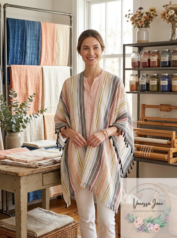 Echo Boardwalk Tasseled Striped Ruana by Vanessa Jane