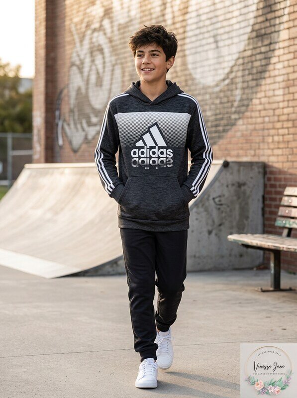 Adidas Big Boys Colorblock Melange Pullover Hoodie, Size S/8 by Vanessa Jane
