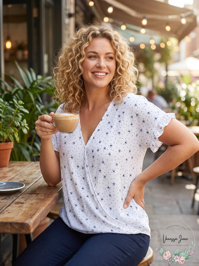 Single Thread Womens Plus Printed Faux-Wrap Top, Size 1X by Vanessa Jane