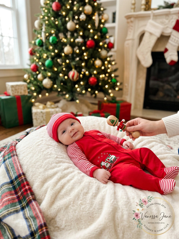 Little Me Baby Boys Red Christmas Train Footies and Hat Set Infant, 3 months by Vanessa Jane