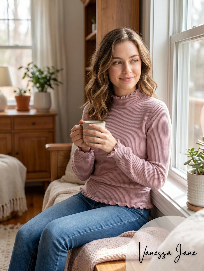American Rag Juniors Lettuce-Edged Mock Turtleneck Top by Vanessa Jane