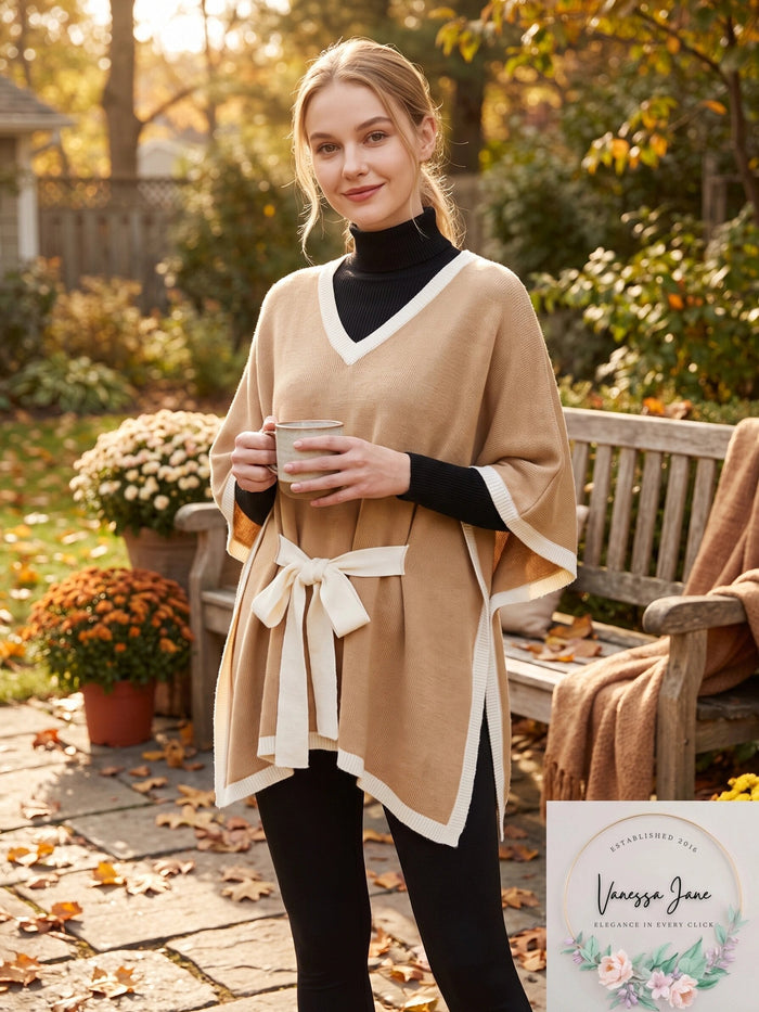 Save the Ocean Sustainable Belted Pullover Poncho by Vanessa Jane