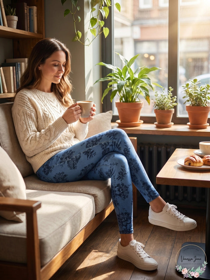 Hue Floral Denim Leggings, Size XS by Vanessa Jane