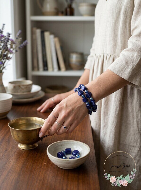 Style and Co Two Piece Set Shell and Bead Stretch Bracelets, Blue by Vanessa Jane